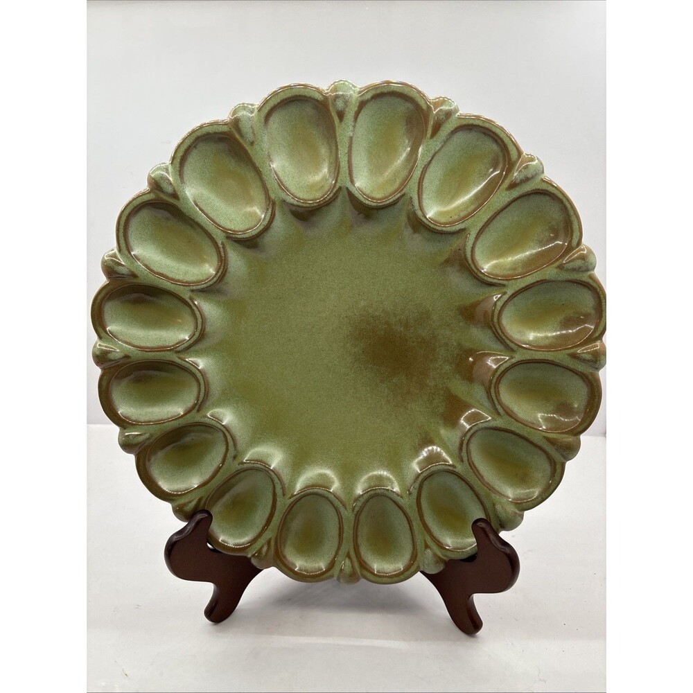 Vintage Frankoma Pottery Plainsman Prairie Green Deviled Egg Platter 819 MCM